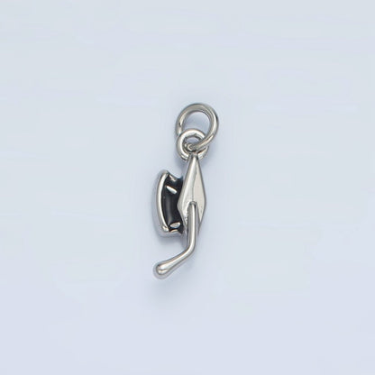 24K Gold Filled Graduation Cap Black Enamel Mini Charm in Gold &amp; Silver | N822