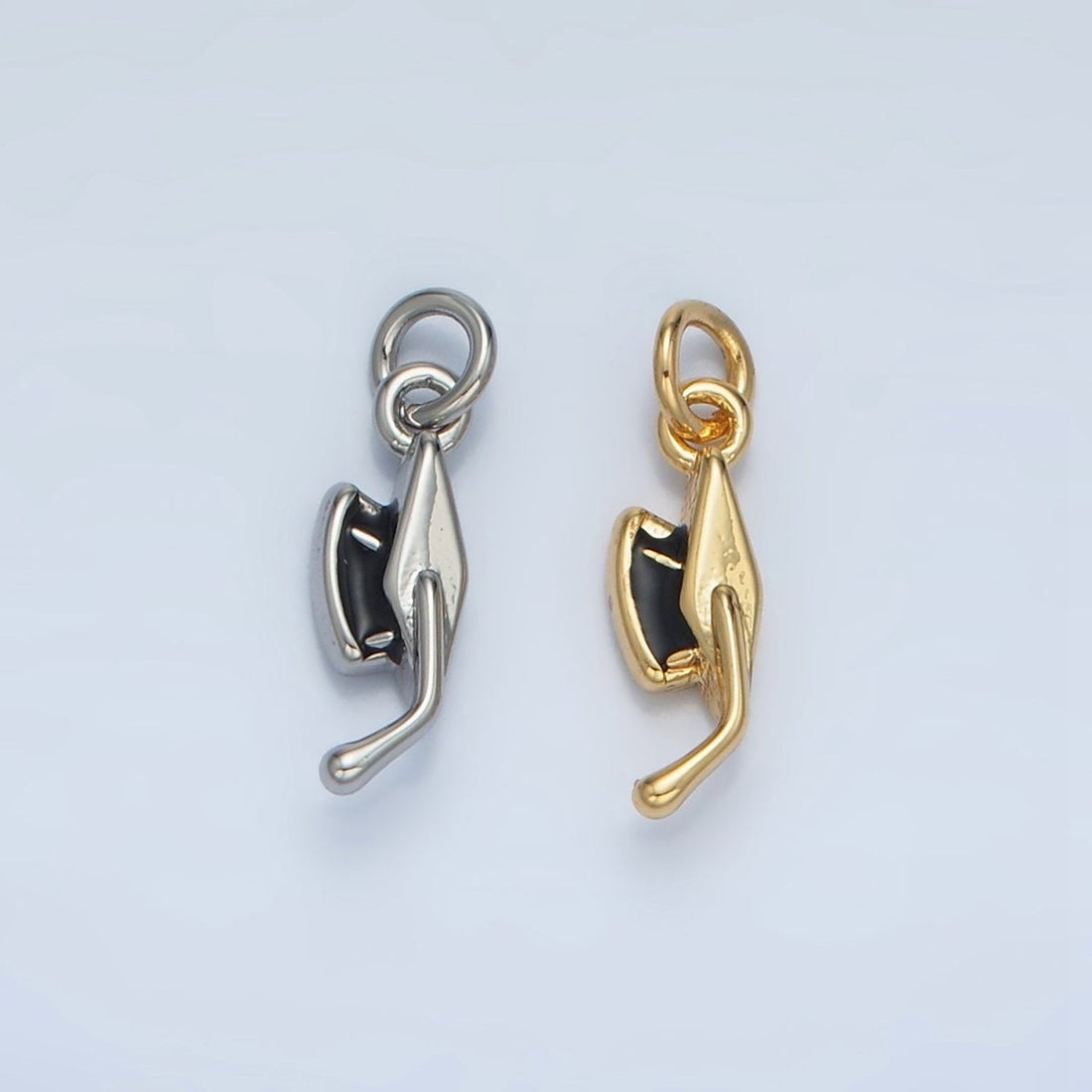 24K Gold Filled Graduation Cap Black Enamel Mini Charm in Gold &amp; Silver | N822