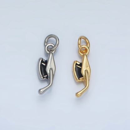 24K Gold Filled Graduation Cap Black Enamel Mini Charm in Gold &amp; Silver | N822