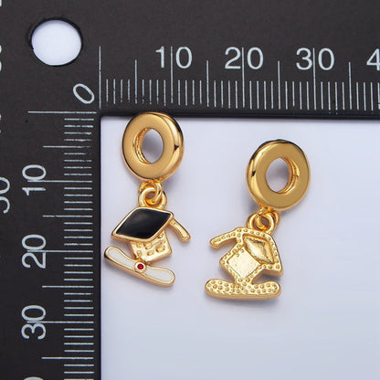 24K Gold Filled Graduation Cap Diploma Rhondelle Drop Pendant | X784