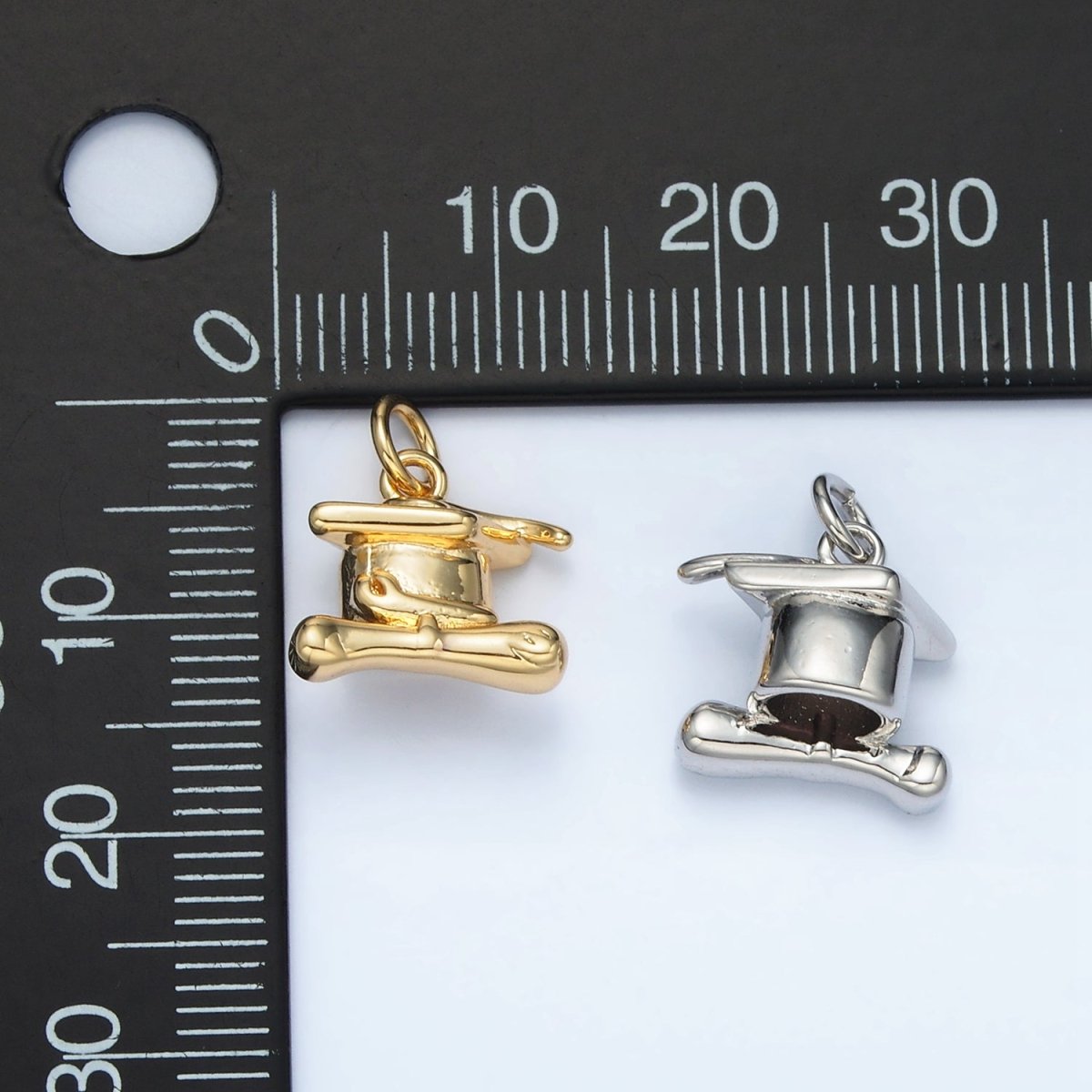24K Gold Filled 12mm Graduation Cap 3D Multidimensional Mini Charm in Gold &amp; Silver | AG864