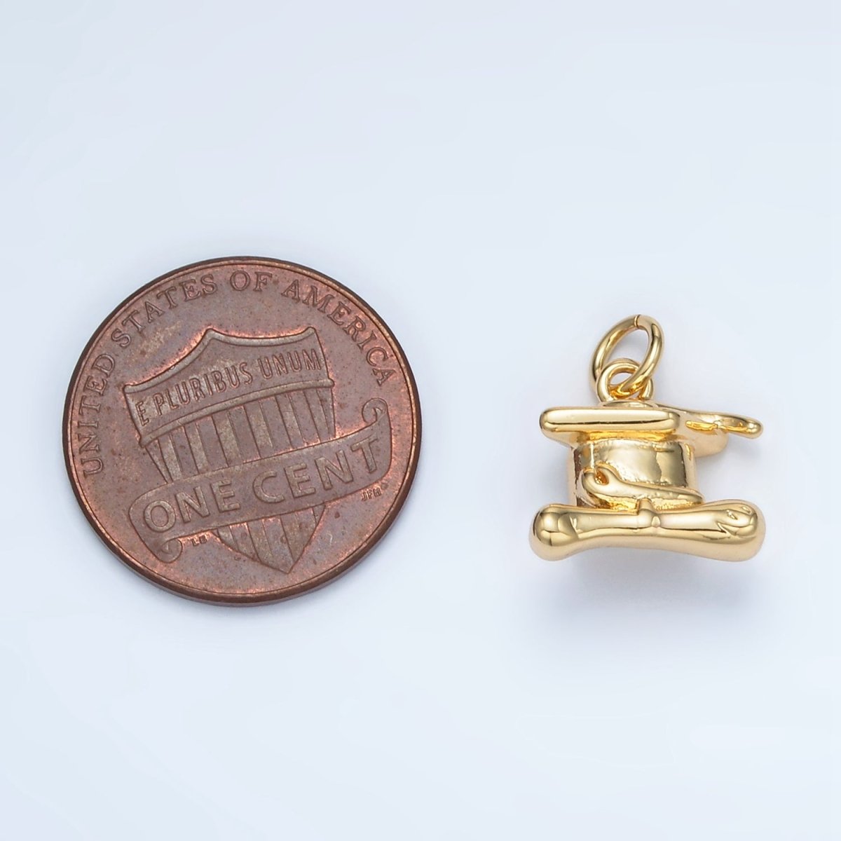 24K Gold Filled 12mm Graduation Cap 3D Multidimensional Mini Charm in Gold &amp; Silver | AG864