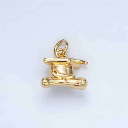 24K Gold Filled 12mm Graduation Cap 3D Multidimensional Mini Charm in Gold &amp; Silver | AG864