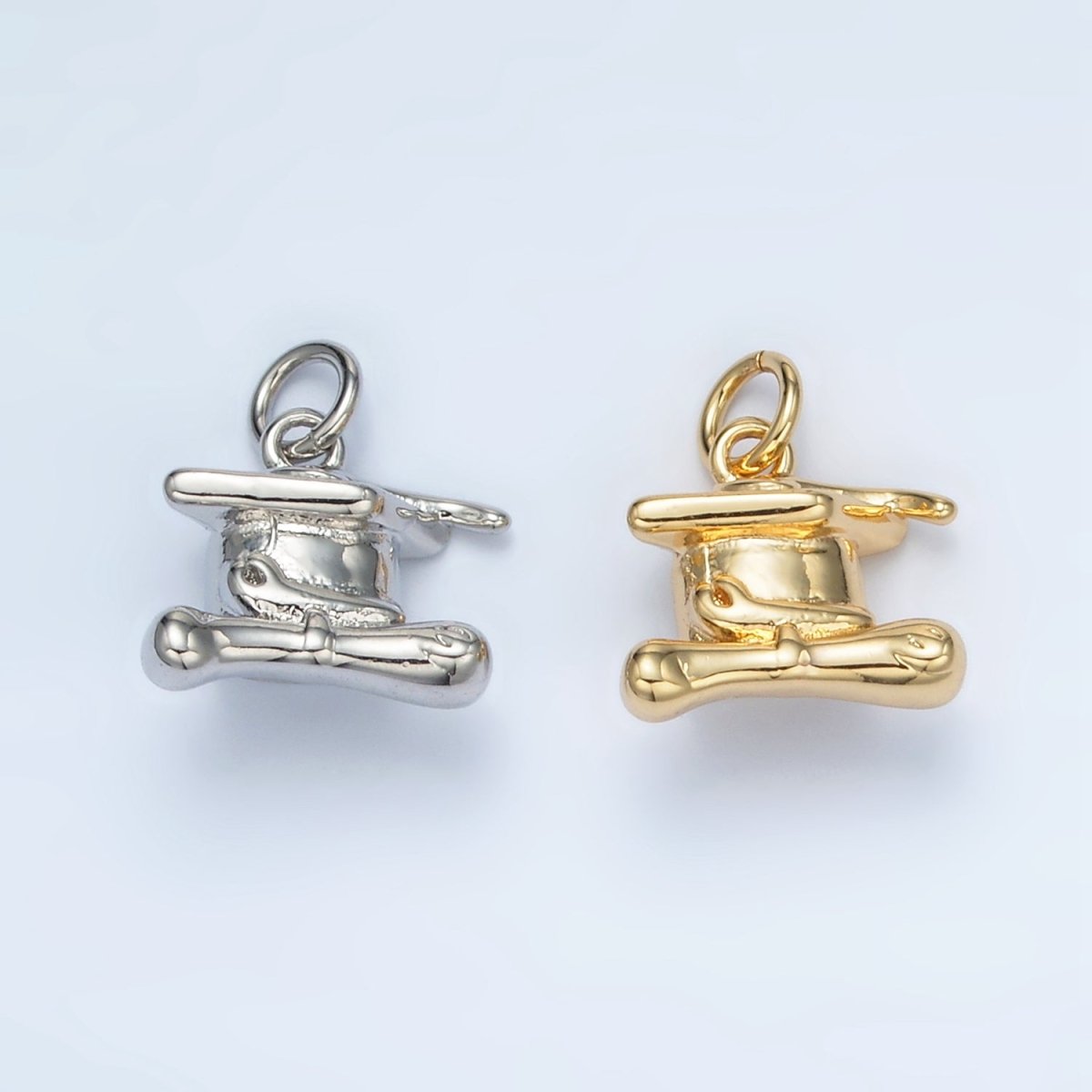 24K Gold Filled 12mm Graduation Cap 3D Multidimensional Mini Charm in Gold &amp; Silver | AG864