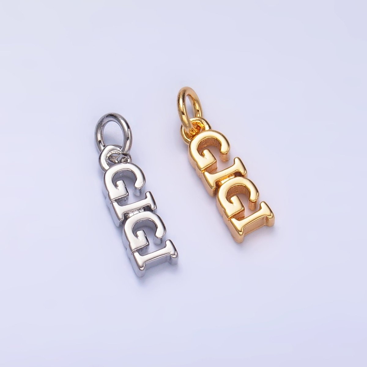 24K Gold Filled Grandma "GIGI" Script Charm in Gold &amp; Silver | W424