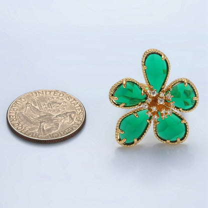 24K Gold Filled Green Acrylic Micro Paved CZ Daisy Flower Ring | O1411