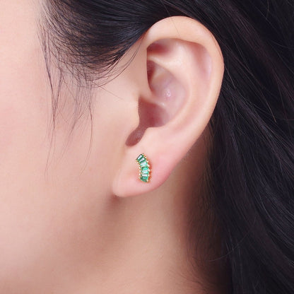 24K Gold Filled Green Baguette Cubic Zirconia Stud Earrings | AD-100