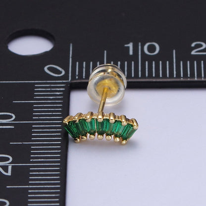 24K Gold Filled Green Baguette Cubic Zirconia Stud Earrings | AD-100
