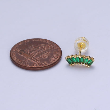 24K Gold Filled Green Baguette Cubic Zirconia Stud Earrings | AD-100
