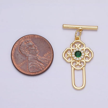 24K Gold Filled Green CZ Artisan Key Oblong Toggle Clasps Closure Jewelry Making Supply | Z-439
