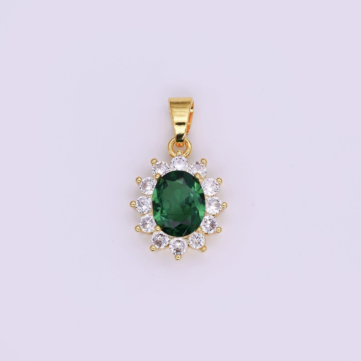 24K Gold Filled Green CZ Celestial Flower Pendant | AA1483