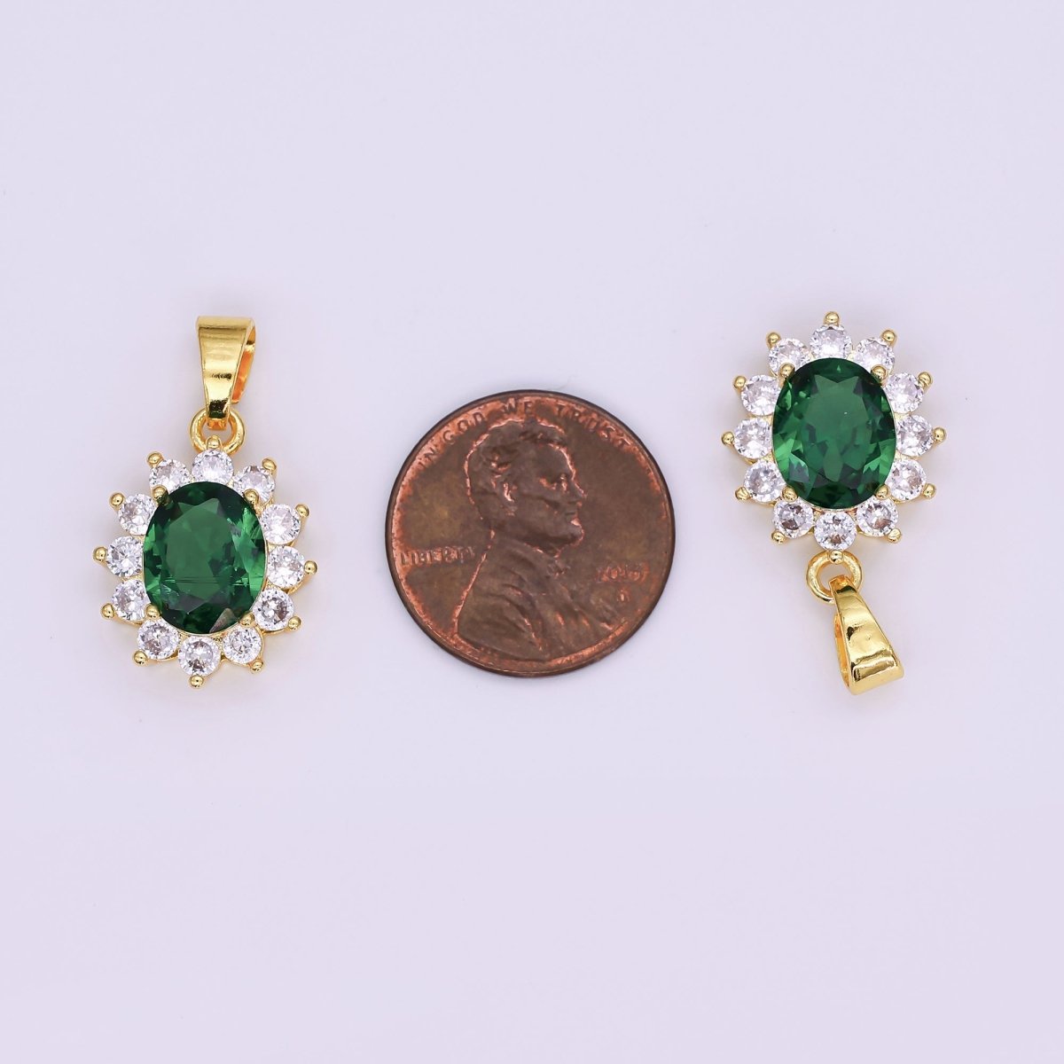 24K Gold Filled Green CZ Celestial Flower Pendant | AA1483