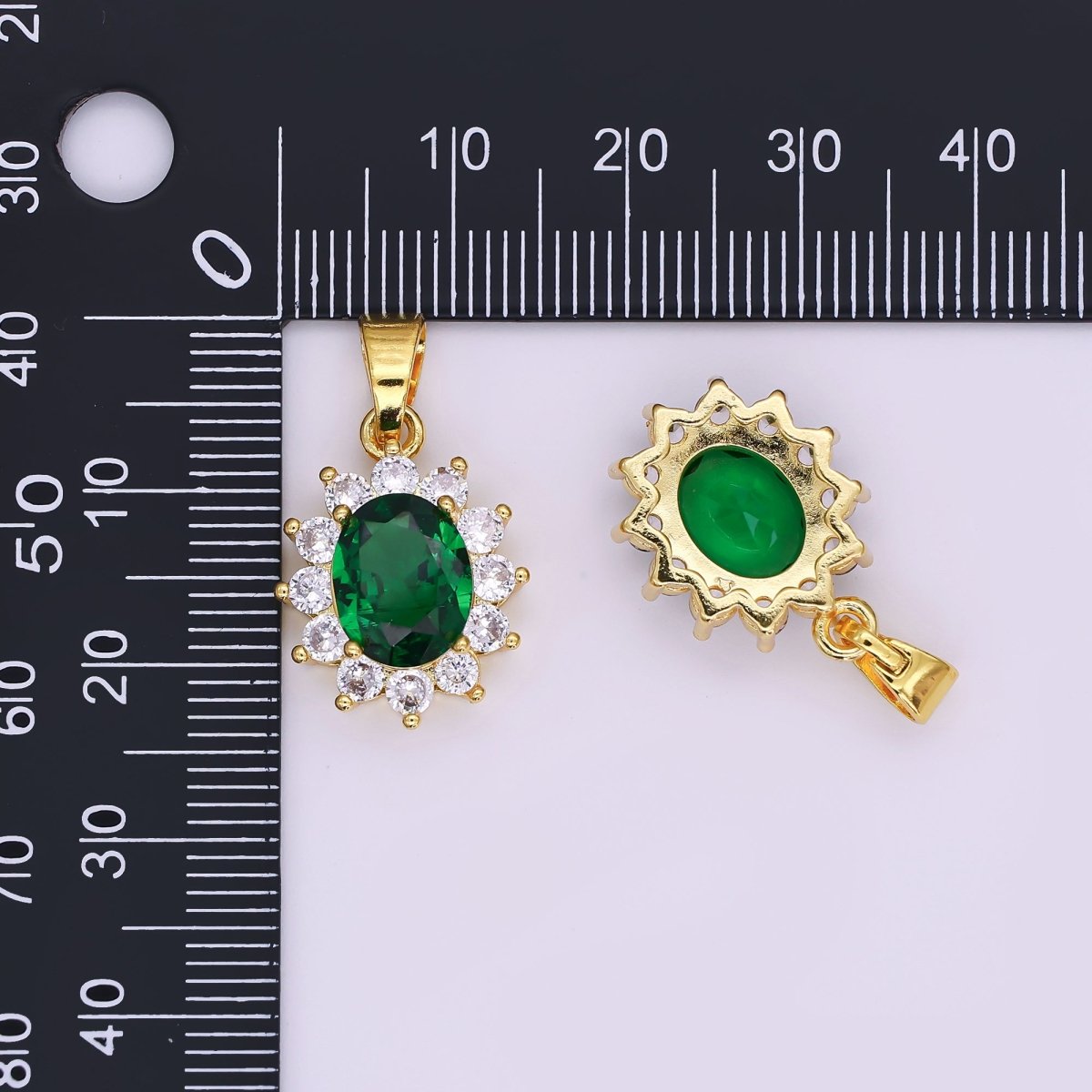 24K Gold Filled Green CZ Celestial Flower Pendant | AA1483
