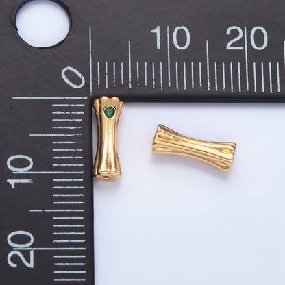 24K Gold Filled Green CZ Geometric Curved Bar Bead | B040