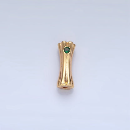 24K Gold Filled Green CZ Geometric Curved Bar Bead | B040