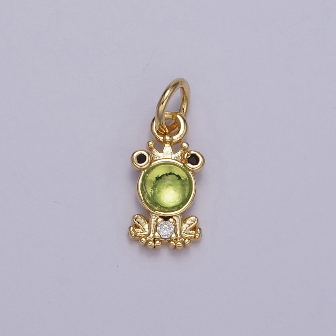 24K Gold Filled Green CZ King Frog Charm | M125