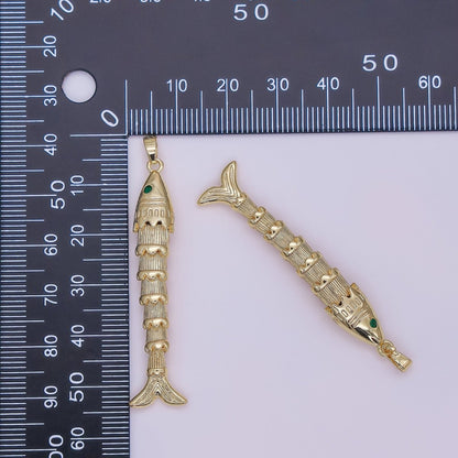 24K Gold Filled Green CZ Multidimensional Artisan Fish Charm | AA965