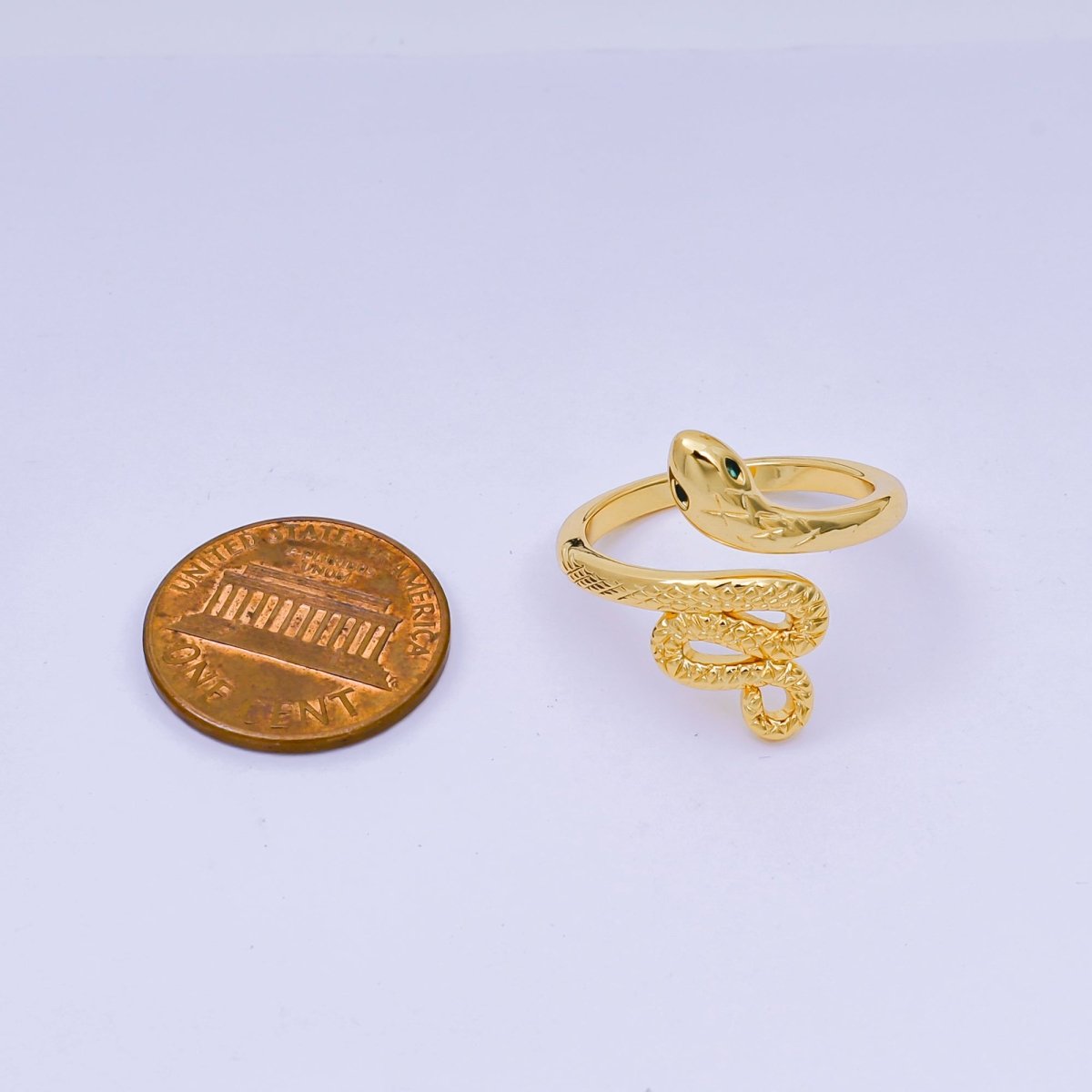 24K Gold Filled Green CZ Serpent Snake Adjustable Ring | O-1491