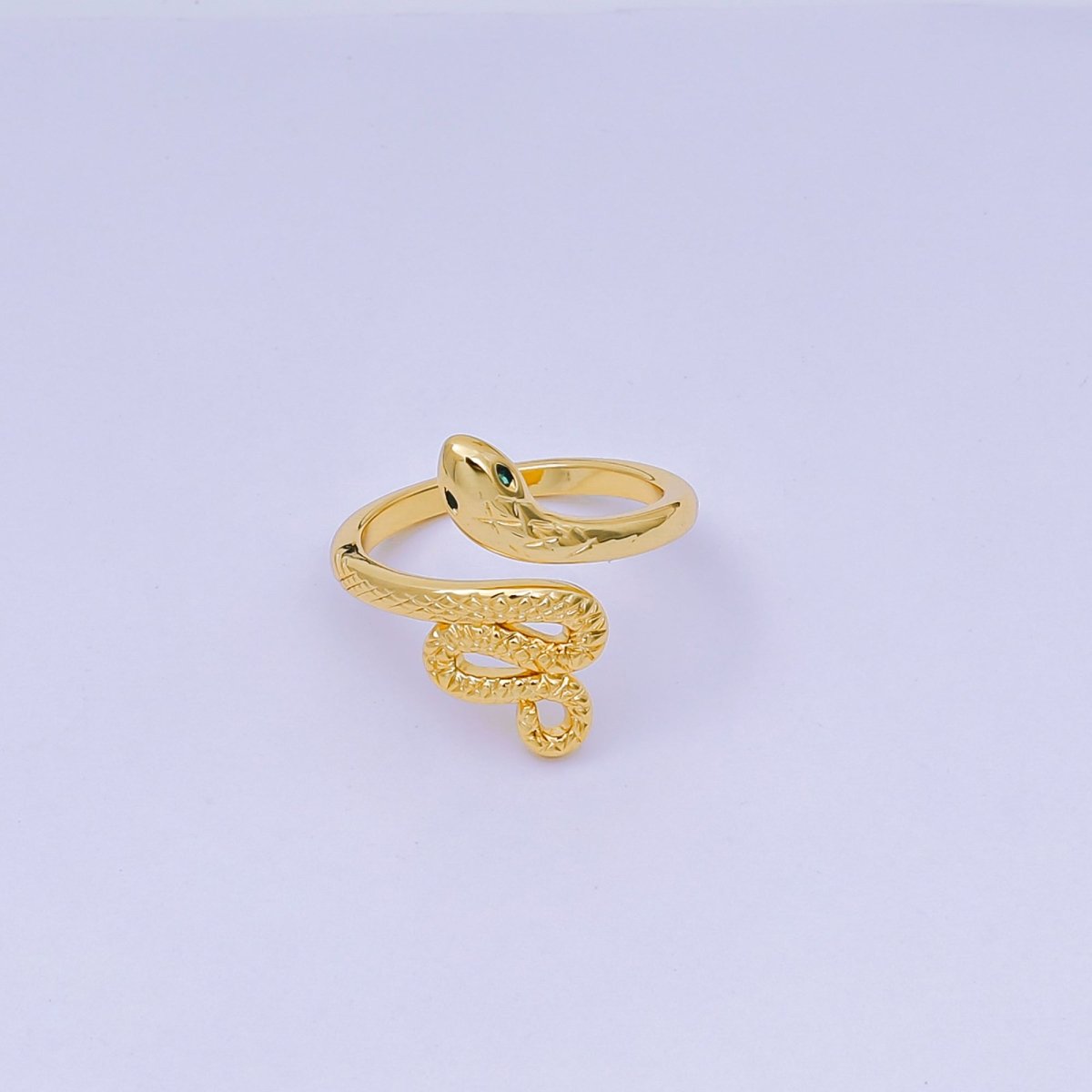 24K Gold Filled Green CZ Serpent Snake Adjustable Ring | O-1491