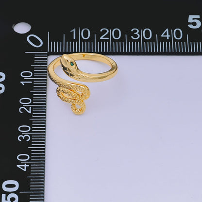 24K Gold Filled Green CZ Serpent Snake Adjustable Ring | O-1491