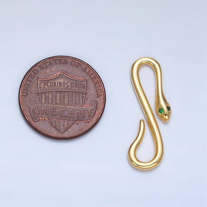 24K Gold Filled 25mm Green CZ Snake Push Closure Findings in Gold &amp; Silver | Z974