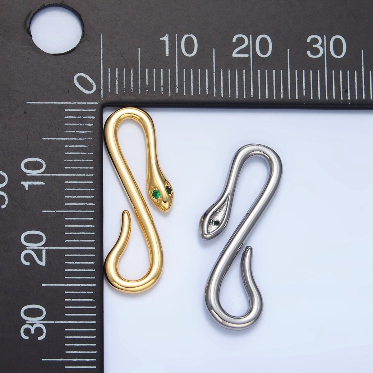 24K Gold Filled 25mm Green CZ Snake Push Closure Findings in Gold &amp; Silver | Z974