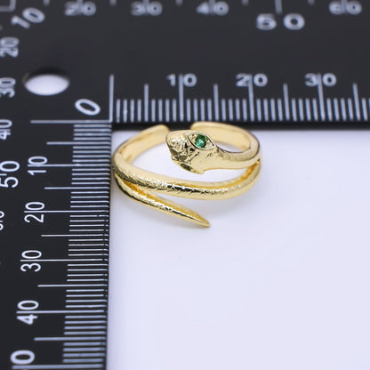 24K Gold Filled Green CZ Snake Serpent Scaled Adjustable Ring | O1185