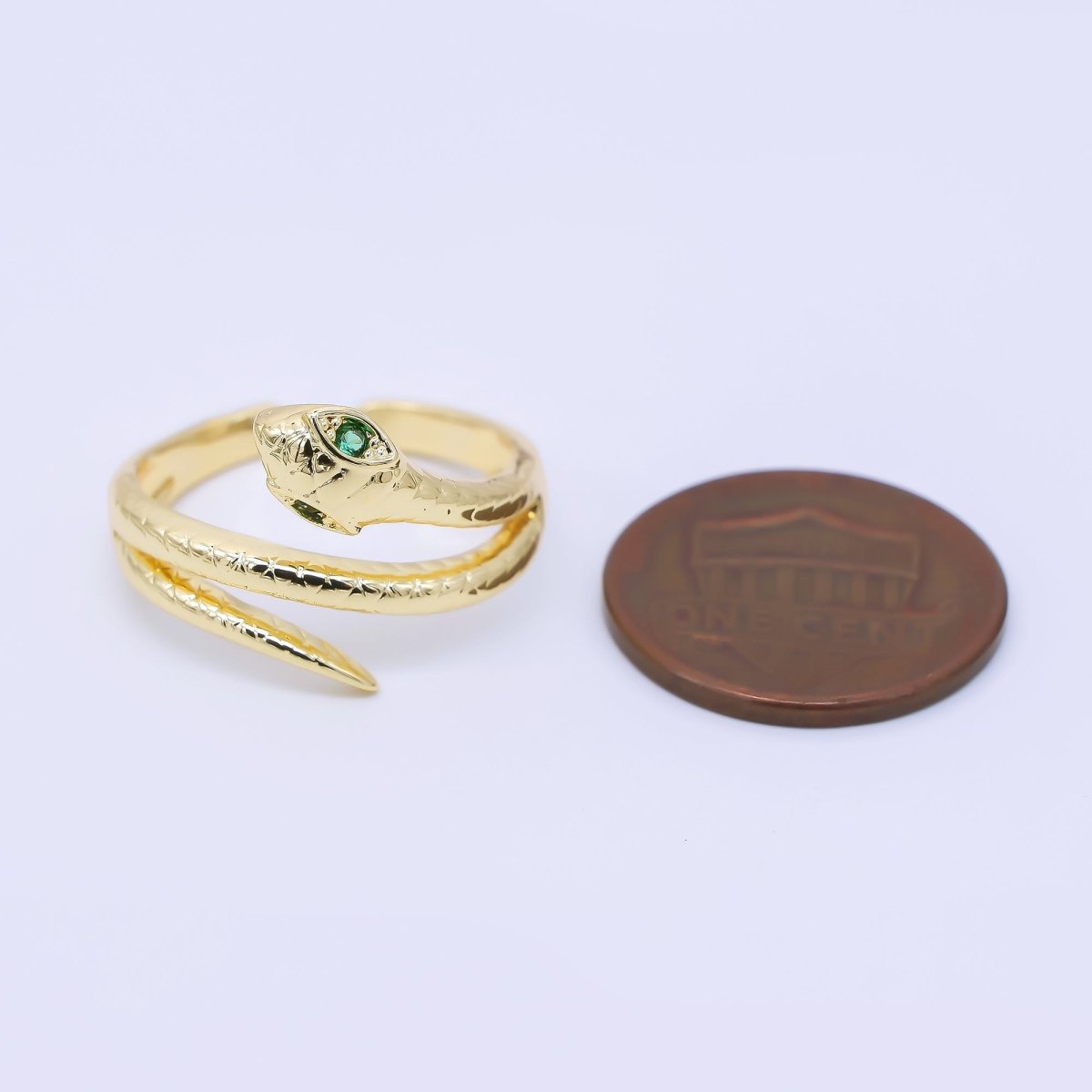 24K Gold Filled Green CZ Snake Serpent Scaled Adjustable Ring | O1185