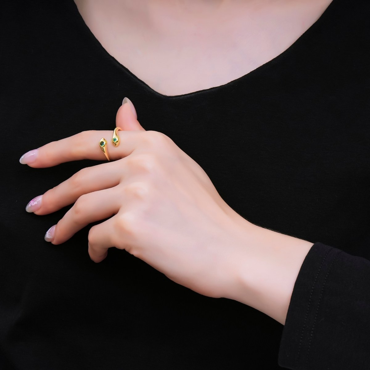 24K Gold Filled Green CZ Snake Serpent Wrap Ring | O1175