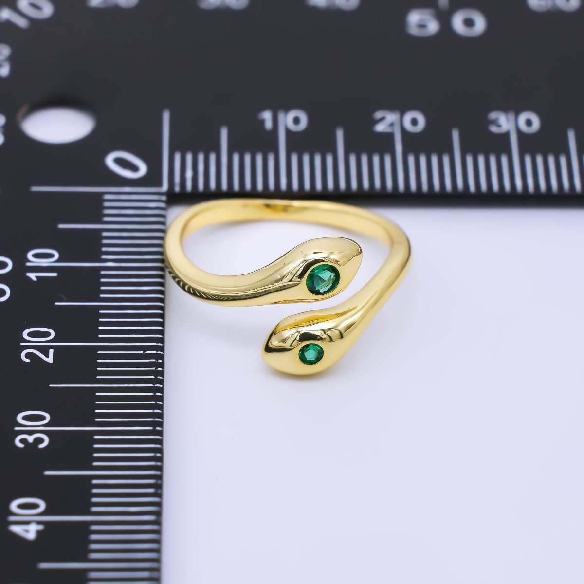 24K Gold Filled Green CZ Snake Serpent Wrap Ring | O1175