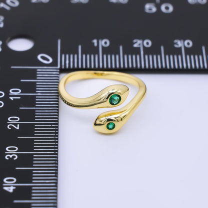 24K Gold Filled Green CZ Snake Serpent Wrap Ring | O1175