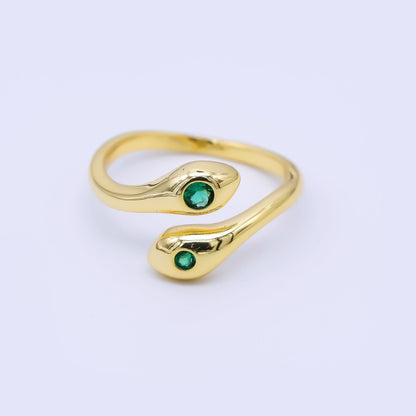 24K Gold Filled Green CZ Snake Serpent Wrap Ring | O1175