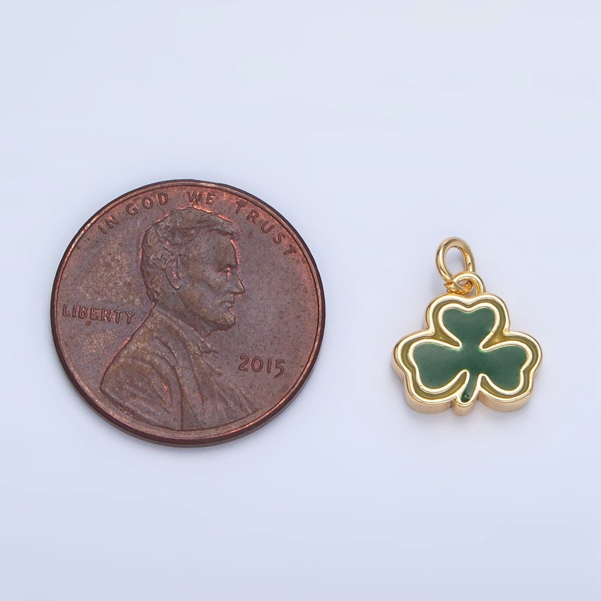 24K Gold Filled 10.5mm Green Enamel Clover Leaf Charm in Gold &amp; Silver | N1322