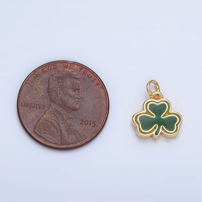 24K Gold Filled 10.5mm Green Enamel Clover Leaf Charm in Gold &amp; Silver | N1322