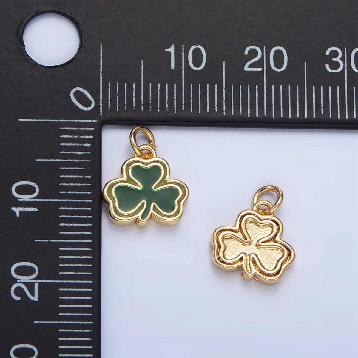24K Gold Filled 10.5mm Green Enamel Clover Leaf Charm in Gold &amp; Silver | N1322