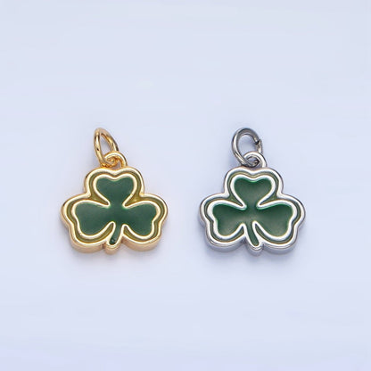 24K Gold Filled 10.5mm Green Enamel Clover Leaf Charm in Gold &amp; Silver | N1322