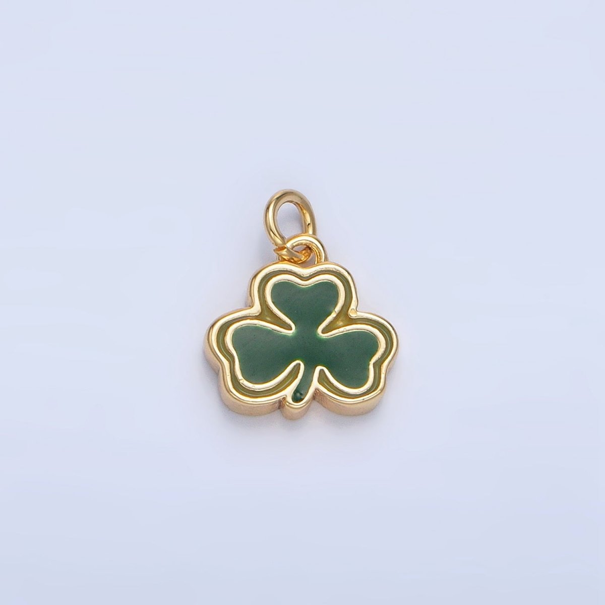 24K Gold Filled 10.5mm Green Enamel Clover Leaf Charm in Gold &amp; Silver | N1322