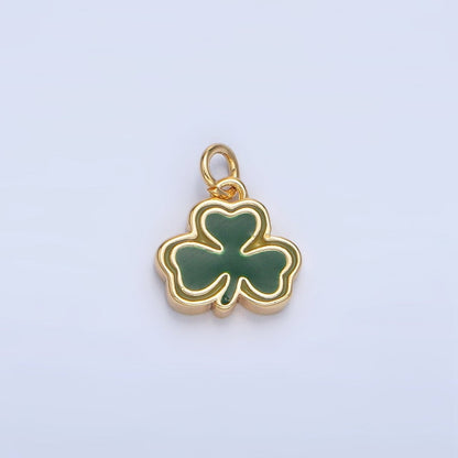 24K Gold Filled 10.5mm Green Enamel Clover Leaf Charm in Gold &amp; Silver | N1322