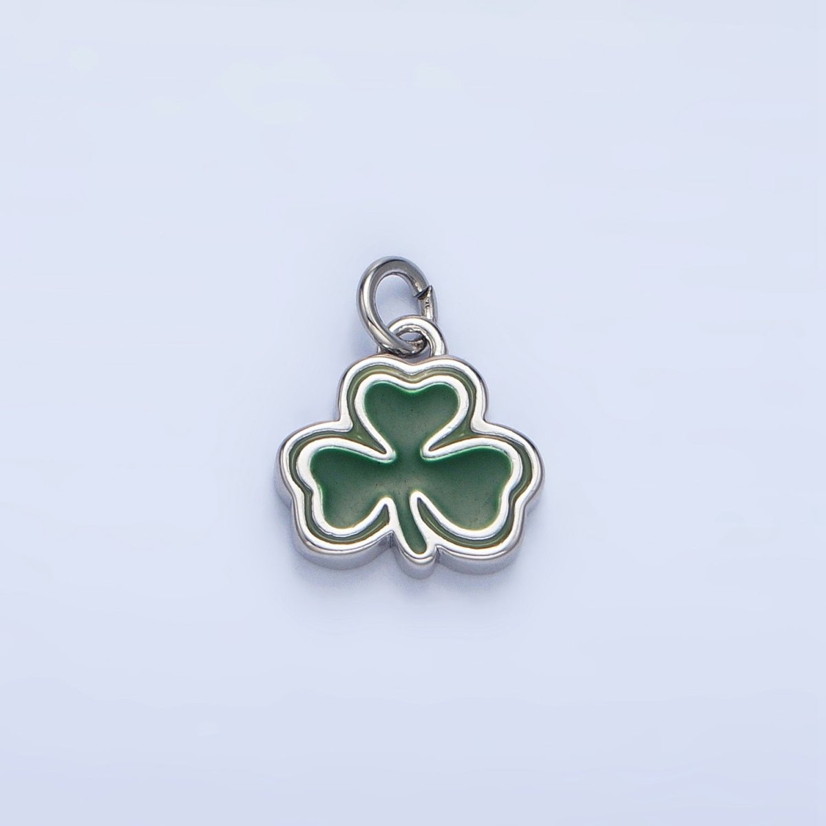 24K Gold Filled 10.5mm Green Enamel Clover Leaf Charm in Gold &amp; Silver | N1322