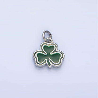 24K Gold Filled 10.5mm Green Enamel Clover Leaf Charm in Gold &amp; Silver | N1322