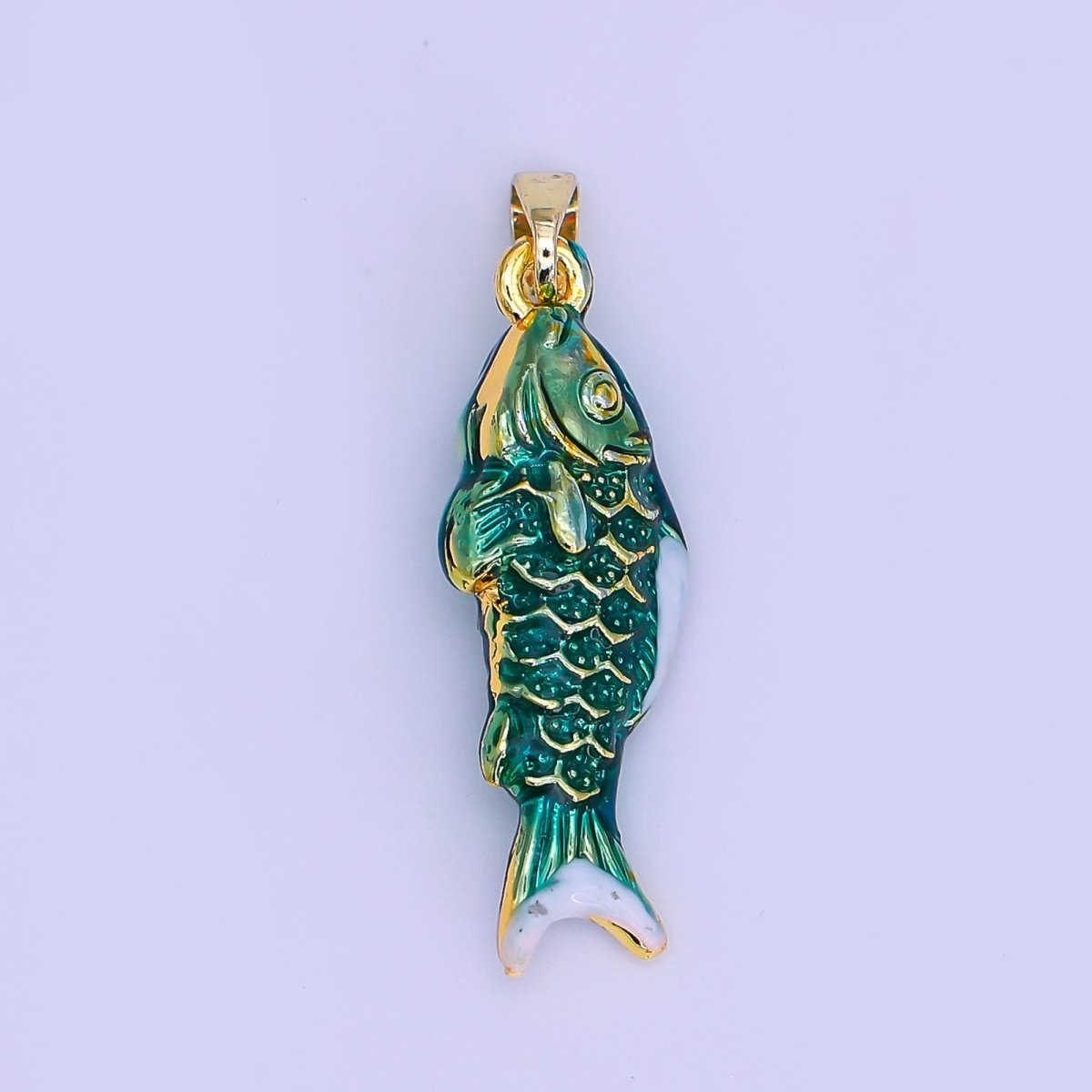 24K Gold Filled Green Enamel Mini Fish 3D Multidimensional Pendant | AH494 AH499