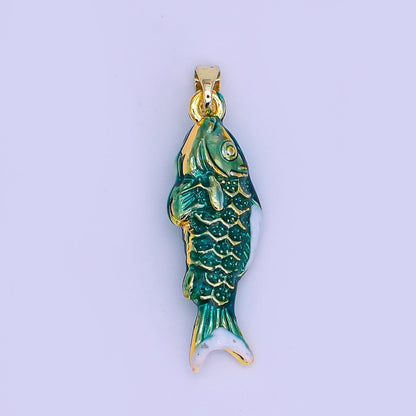 24K Gold Filled Green Enamel Mini Fish 3D Multidimensional Pendant | AH494 AH499