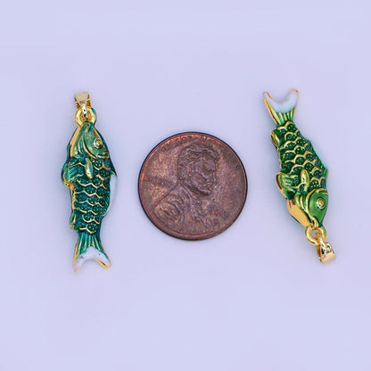 24K Gold Filled Green Enamel Mini Fish 3D Multidimensional Pendant | AH494 AH499