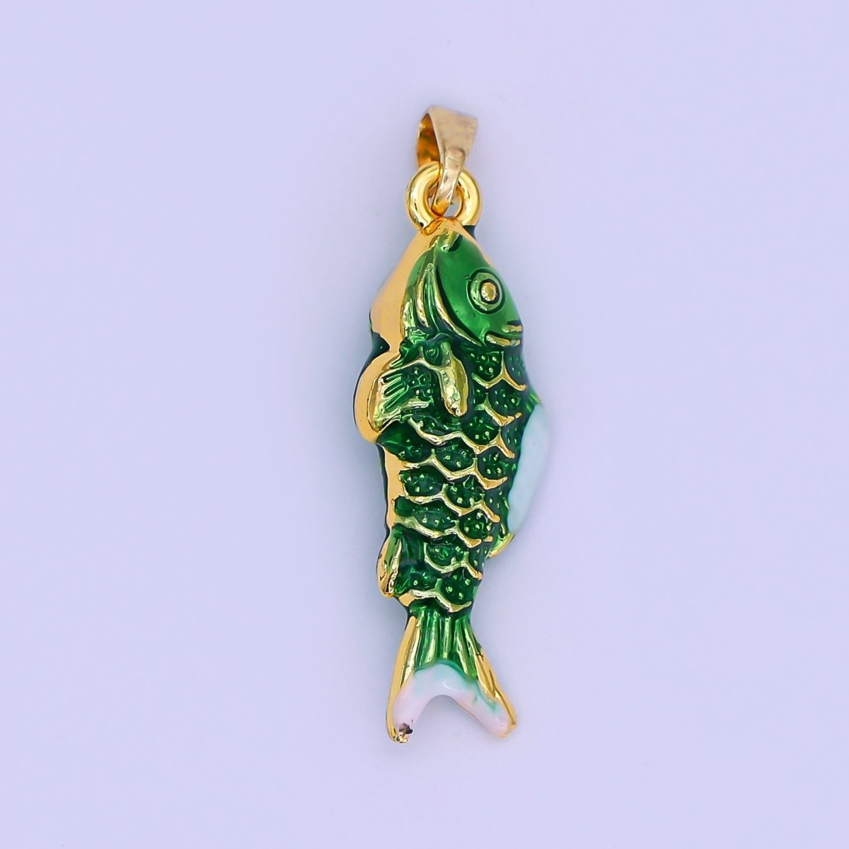 24K Gold Filled Green Enamel Mini Fish 3D Multidimensional Pendant | AH494 AH499