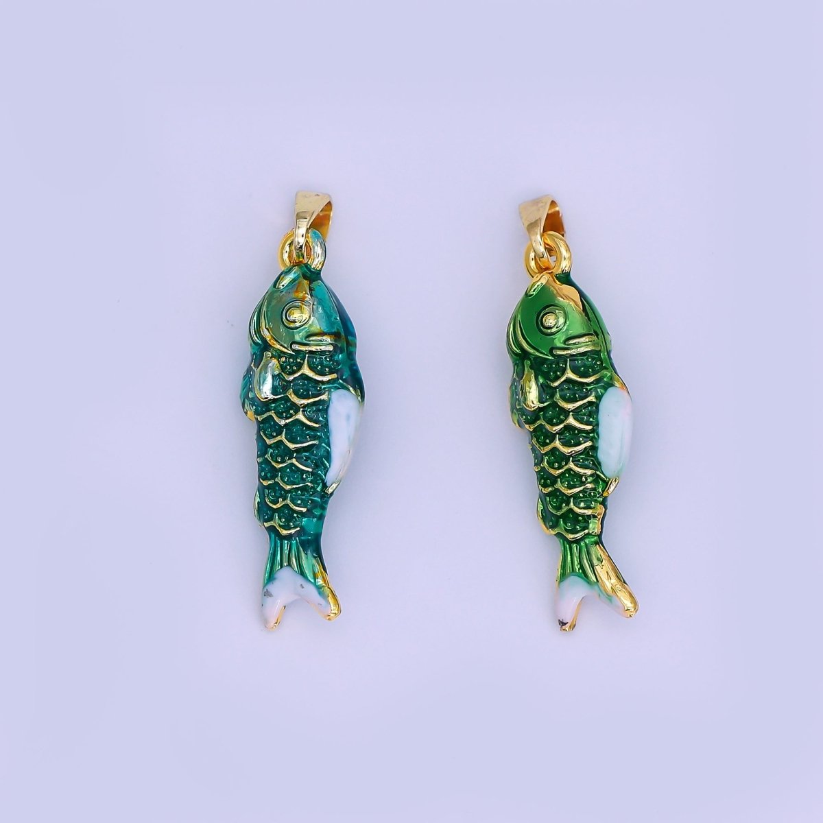 24K Gold Filled Green Enamel Mini Fish 3D Multidimensional Pendant | AH494 AH499