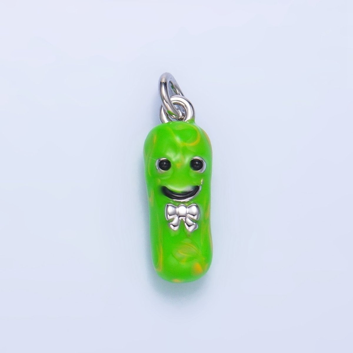 24K Gold Filled Green Enamel Pickle Bow Charm in Gold &amp; Silver | W007