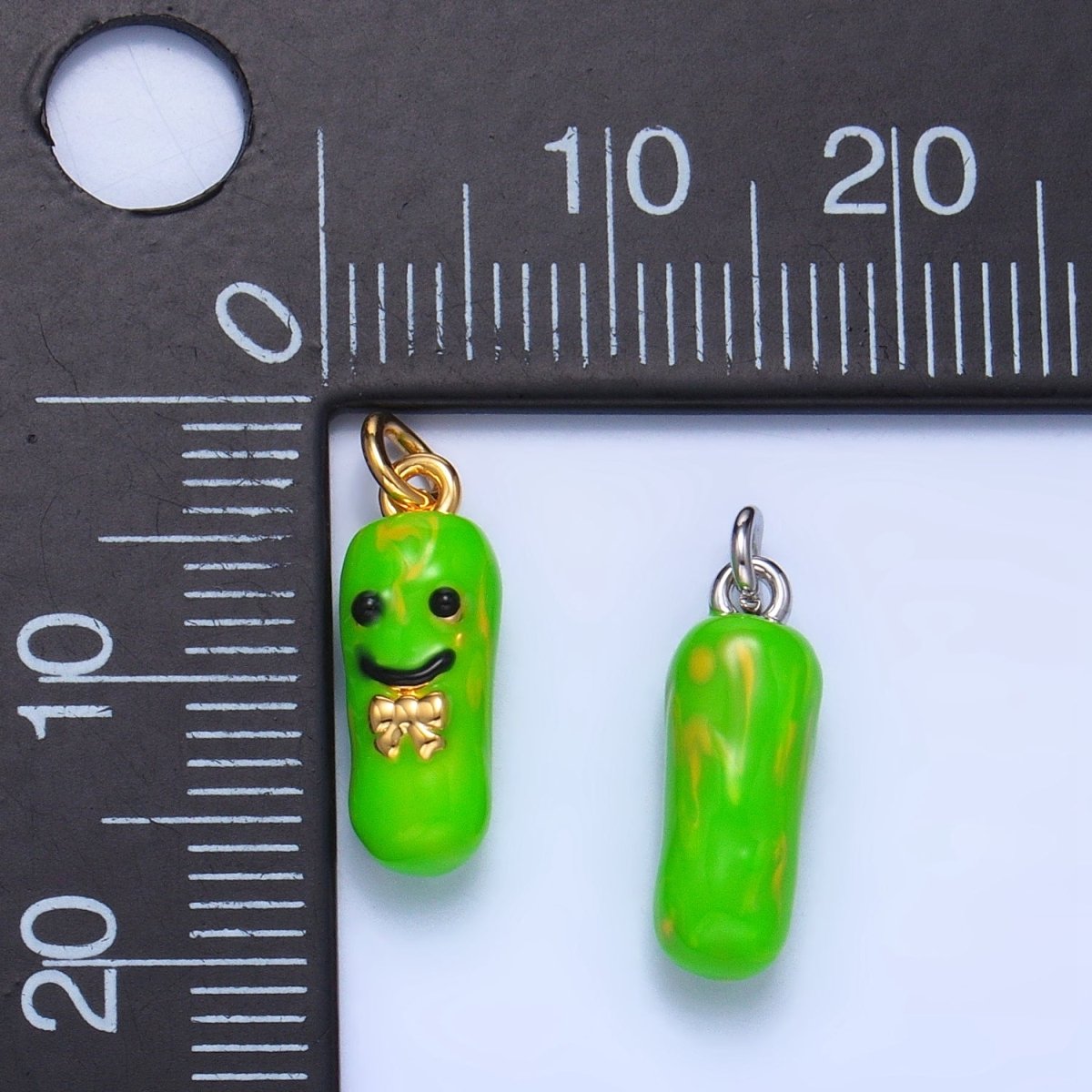 24K Gold Filled Green Enamel Pickle Bow Charm in Gold &amp; Silver | W007