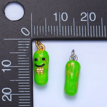 24K Gold Filled Green Enamel Pickle Bow Charm in Gold &amp; Silver | W007