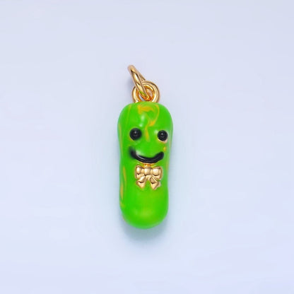 24K Gold Filled Green Enamel Pickle Bow Charm in Gold &amp; Silver | W007