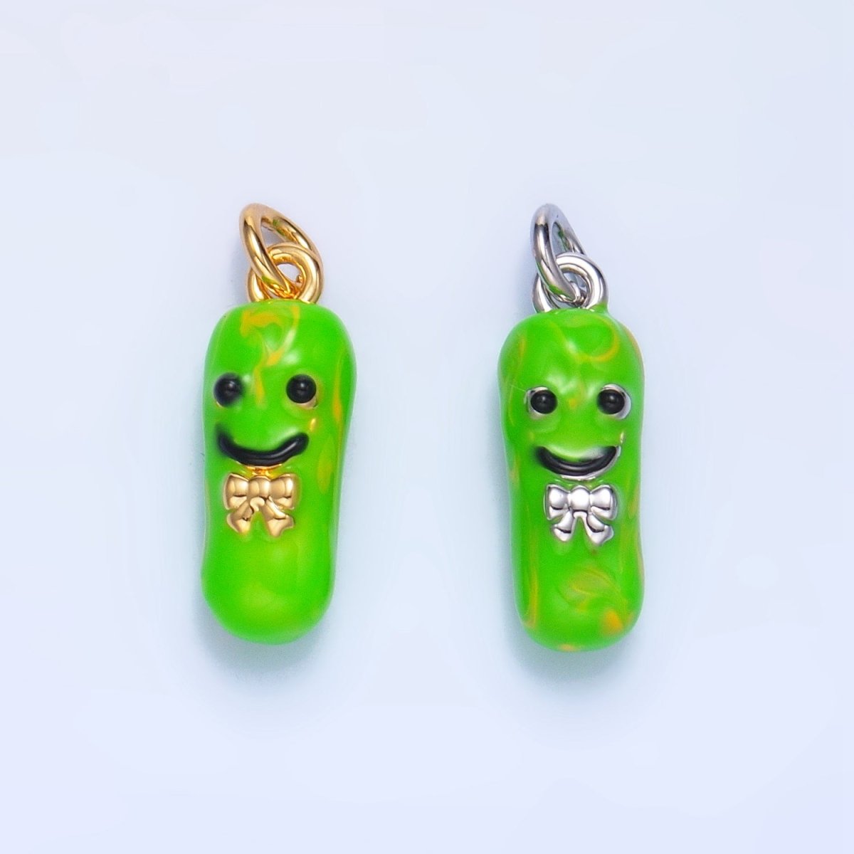 24K Gold Filled Green Enamel Pickle Bow Charm in Gold &amp; Silver | W007